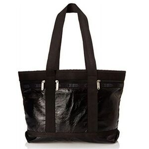 LeSportsac black crinkle patent travel tote